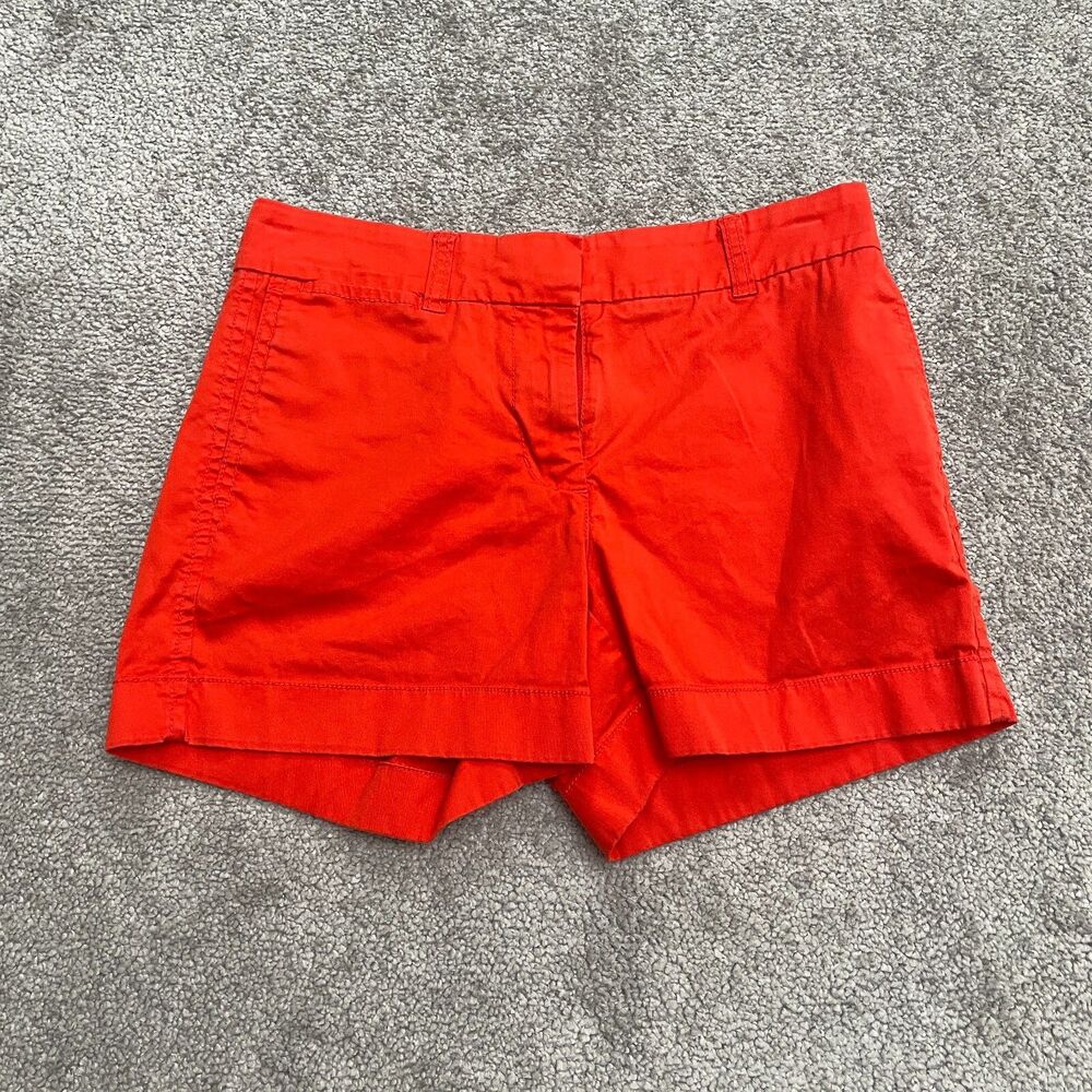 J.Crew Chino Shorts Womens 00 Solid Red Mid Rise Cotton Casual Pocket Outdoor